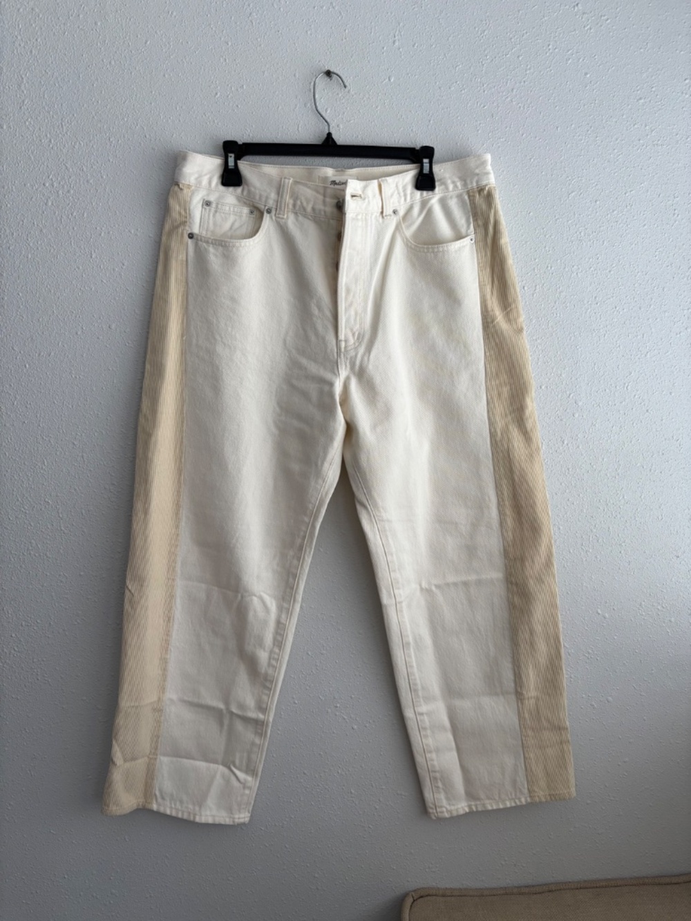 NWT MADEWELL Pieced Barrel Leg Jeans White Corduroy Stripe - Size 31